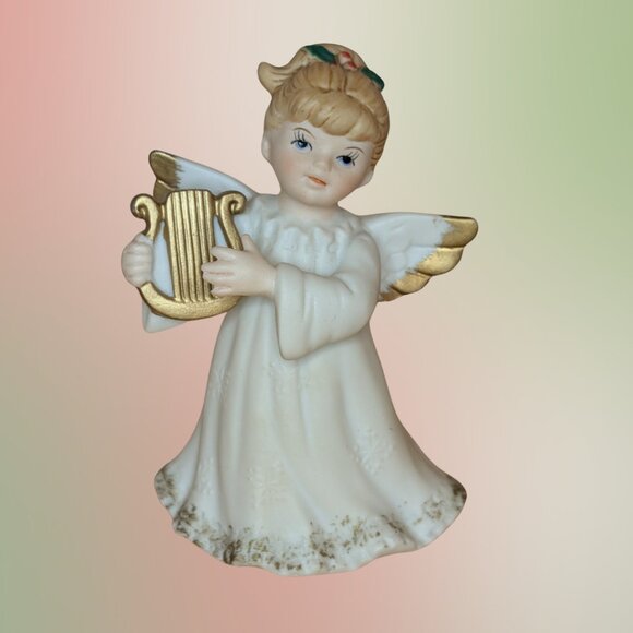 2 for $20 Vintage Lefton Angel Figurine w/ Harp – 1987 (3.5") - Picture 1 of 2
